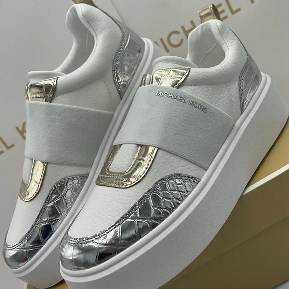 MICHAEL KORS Romey Mixed Media Slip-On Faux Tambled Platform Sneaker
Silver
New - Picture 6 of 16